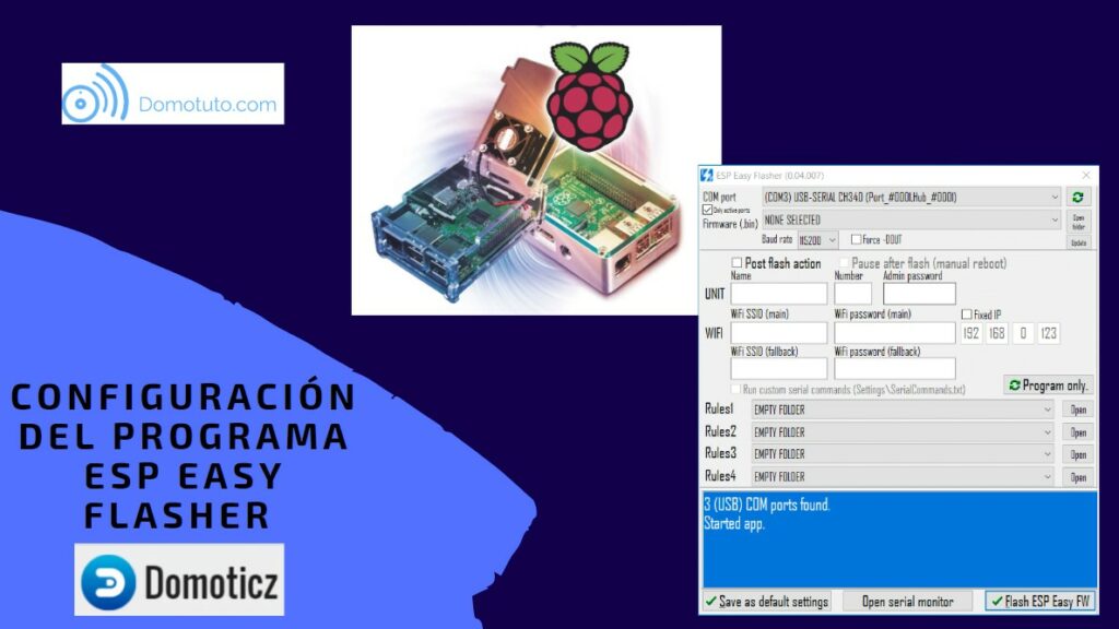 Configuración del programa ESP Easy Flasher para modificar el tamaño de